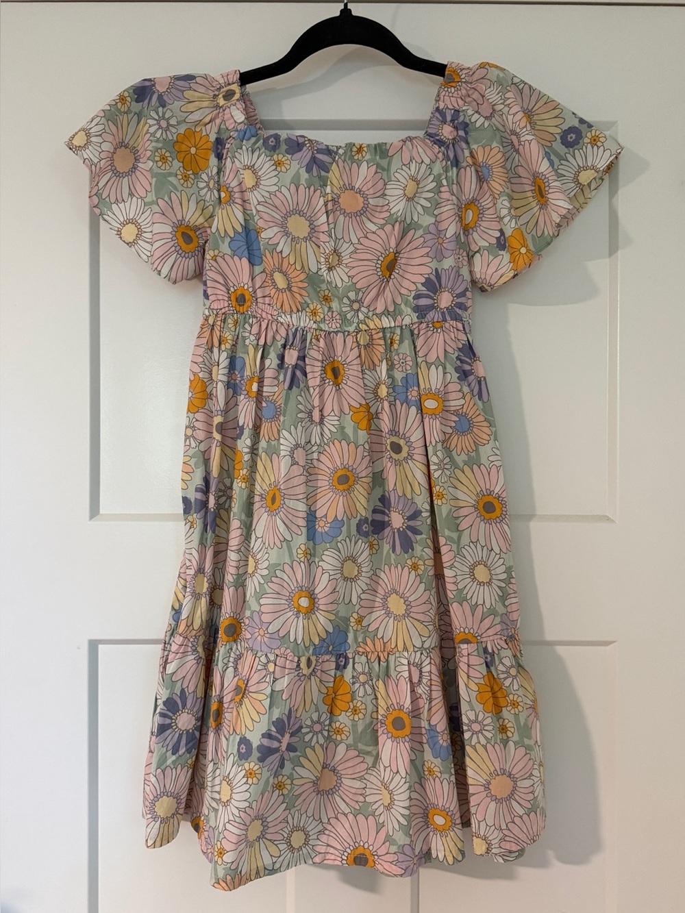 H&M Girls' Floral Puff-Sleeve Dress - Pink & Yellow Daisy Print